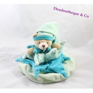 Bear cuddly toy DOUDOU ET COMPAGNIE Carambole bleu vert 30 cm