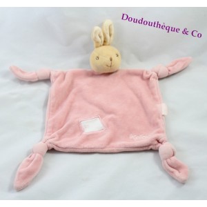 KALOO Lilirose pink rabbit flat blanket 4 velvet back bows