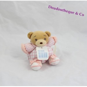 Mini doudou ours KALOO lilirose rose carreaux attache tétine 13 cm