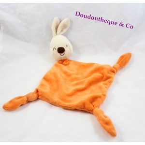 Doudou rabbit flat CARREBLANC square white orange wink node 39 cm