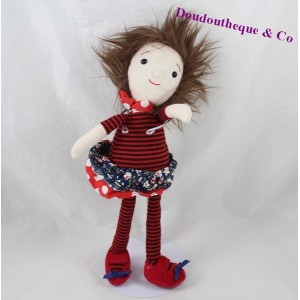 Plush doll skirt brunette girl flowering red stripes 32 cm