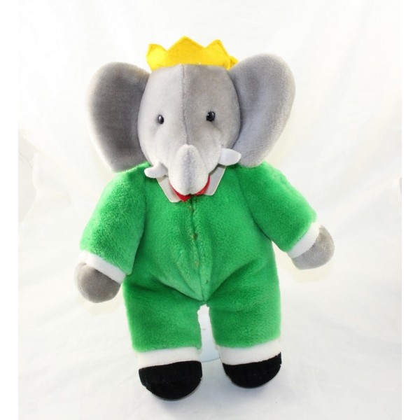 Peluche Marionette Doudou Elephant BABAR gris vert GUND H 30 cm
