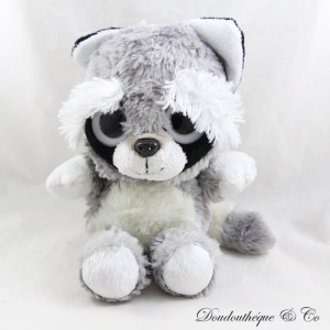 Stuffed raccoon BAZOOKA grey white big black eyes 24 cm