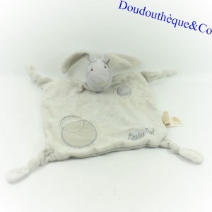 Flat rabbit cuddly toy BABY NAT' grey with round embroidery and circles 4 knots 25 cm