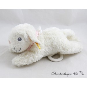 Musical cuddly toy lamb STEIFF white bandana pink sheepskin 26 cm