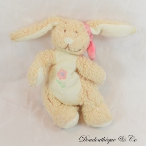 Peluche Lapin BENGY noeud rose broderie fleur 17 cm