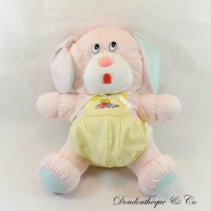 Stuffed dog SANS MARQUE sitting pink and yellow vintage tongue pulled out Plastic eyes 30 cm