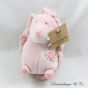 Hedgehog plush toy LA GALLERIA pink fabric floral heart 17 cm