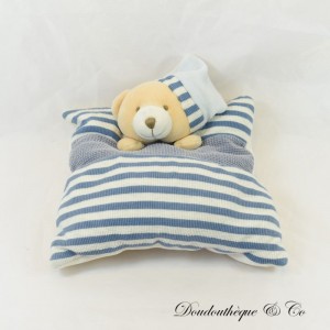 DOUDOU ET COMPAGNIE bear plush toy blue striped marine cushion 20 cm