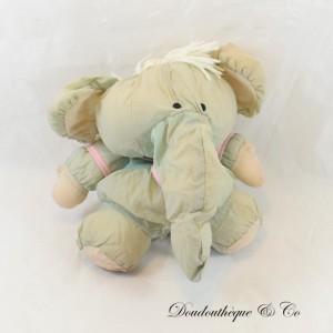 Puffalump style elephant plush in grey and green parachute canvas 24 cm