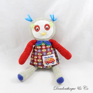 Owl cuddly toy MOULIN ROTY Les Popipop blue red beige 20 cm