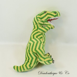 HEMA Peluche de Dinosaurio Verde Rayas Amarillas Dientes de Fieltro 28 cm