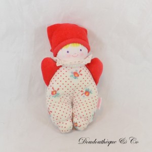 Semi flat blanket pixie COROLLE doll hat rattle flowers and red hearts 23 cm